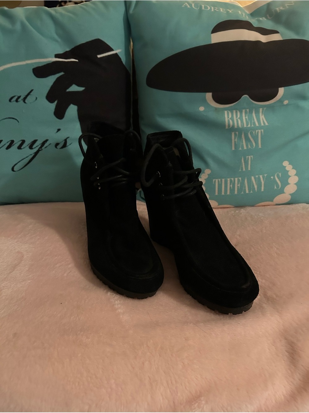 Michael Kors Black Suede Wedge Lace-Up Ankle Boots